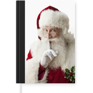 Notitieboek - Schrijfboek - De kerstman met de vinger op zijn mond - Notitieboekje klein - A5 formaat - Schrijfblok - Kerst - Cadeau - Kerstcadeau voor mannen, vrouwen en kinderen