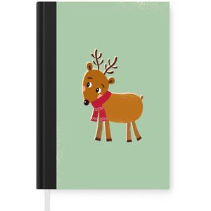 Notitieboek - Schrijfboek - Rendier - Kerstmis - Winter - Kerst - Groen - Notitieboekje klein - A5 formaat - Schrijfblok - Kerst - Cadeau - Kerstcadeau voor mannen, vrouwen en kinderen