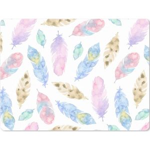 Muismat XXL - Bureau onderlegger - Bureau mat - Design- Meisjes - Veren - Kinderen - 80x60 cm - XXL muismat
