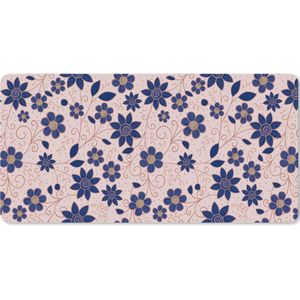 Muismat XXL - Bureau onderlegger - Bureau mat - Bloemen - Blauw - Japan - Patronen - 120x60 cm - XXL muismat