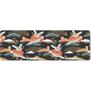 Muismat XXL - Bureau onderlegger - Bureau mat - Kraanvogel - Wolken - Japan - Patroon - 90x30 cm - XXL muismat