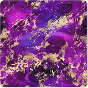 Muismat XXL - Bureau onderlegger - Bureau mat - Marmer print - Goud - Paars - Patroon - 50x50 cm - XXL muismat