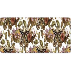 Muismat XXL - Bureau onderlegger - Bureau mat - Vlinder - Bloemen - Vintage - Patronen - 100x50 cm - XXL muismat