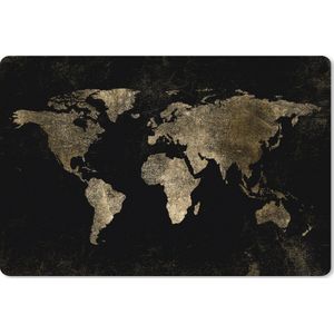 Muismat XXL - Bureau onderlegger - Bureau mat - Wereldkaart - Zwart - Goud - 90x60 cm - XXL muismat