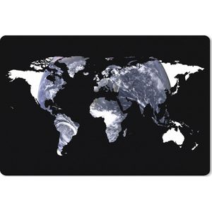 Muismat XXL - Bureau onderlegger - Bureau mat - Wereldkaart - Zwart - Wit - Wereldbol - 120x80 cm - XXL muismat