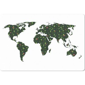 Muismat XXL - Bureau onderlegger - Bureau mat - Wereldkaart - Tropische Planten - Wit - 90x60 cm - XXL muismat