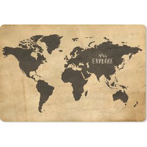 Muismat XXL - Bureau onderlegger - Bureau mat - Wereldkaart - Explore - Vintage - 90x60 cm - XXL muismat