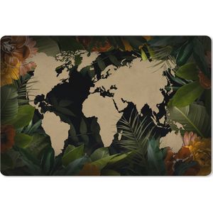 Muismat XXL - Bureau onderlegger - Bureau mat - Wereldkaart - Planten - Bladeren - 120x80 cm - XXL muismat