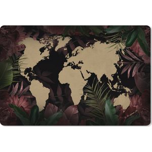 Muismat XXL - Bureau onderlegger - Bureau mat - Wereldkaart - Tropische planten - Bruin - 120x80 cm - XXL muismat