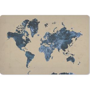 Muismat XXL - Bureau onderlegger - Bureau mat - Wereldkaart - Blauw - Vintage - 90x60 cm - XXL muismat