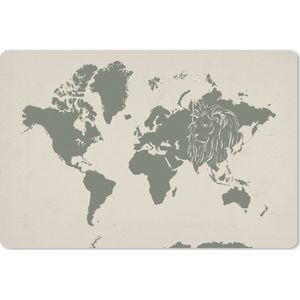 Muismat XXL - Bureau onderlegger - Bureau mat - Wereldkaart - Dieren - Leeuw - 90x60 cm - XXL muismat