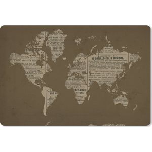 Muismat XXL - Bureau onderlegger - Bureau mat - Wereldkaart - Retro - Krant - 90x60 cm - XXL muismat