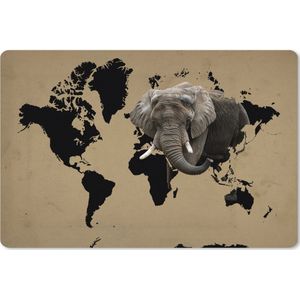 Muismat XXL - Bureau onderlegger - Bureau mat - Wereldkaart - Zwart - Olifant - 120x80 cm - XXL muismat