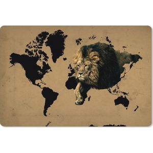 Muismat XXL - Bureau onderlegger - Bureau mat - Wereldkaart - Bruin - Leeuw - 120x80 cm - XXL muismat