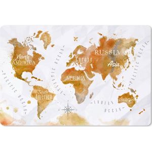 Muismat XXL - Bureau onderlegger - Bureau mat - Wereldkaart - Bruin - Verf - 90x60 cm - XXL muismat