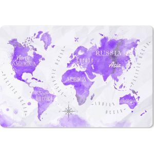Muismat XXL - Bureau onderlegger - Bureau mat - Wereldkaart - Olieverf - Paars - 90x60 cm - XXL muismat