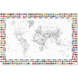 Muismat XXL - Bureau onderlegger - Bureau mat - Wereldkaart - Zwart - Wit - Vlag - 90x60 cm - XXL muismat
