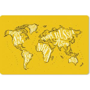 Muismat XXL - Bureau onderlegger - Bureau mat - Wereldkaart - Geel - Wit - Simpel - 90x60 cm - XXL muismat