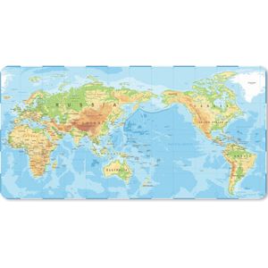 Muismat XXL - Bureau onderlegger - Bureau mat - Wereldkaart - Atlas - Kleuren - 100x50 cm - XXL muismat