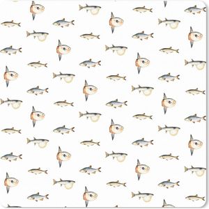 Muismat XXL - Bureau onderlegger - Bureau mat - Vis - Pastel - Patroon - 50x50 cm - XXL muismat