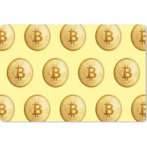 Muismat XXL - Bureau onderlegger - Bureau mat - Bitcoin - Goud - Patronen - Geel - 90x60 cm - XXL muismat
