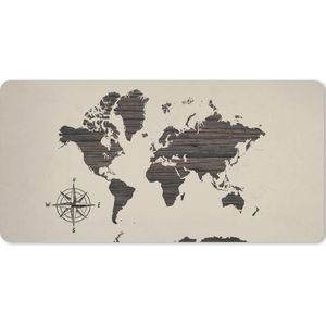 Muismat XXL - Bureau onderlegger - Bureau mat - Wereldkaart - Hout - Bruin - 80x40 cm - XXL muismat