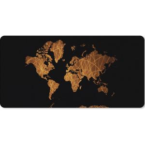 Muismat XXL - Bureau onderlegger - Bureau mat - Wereldkaart - Goud - Patroon - 90x45 cm - XXL muismat