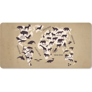 Muismat XXL - Bureau onderlegger - Bureau mat - Wereldkaart - Dieren - Schaduw - 120x60 cm - XXL muismat