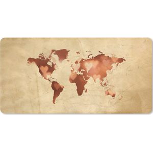 Muismat XXL - Bureau onderlegger - Bureau mat - Wereldkaart - Brons - Harten - 100x50 cm - XXL muismat