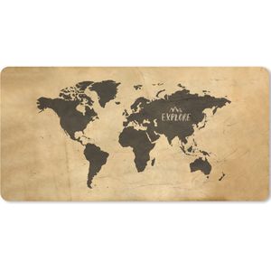 Muismat XXL - Bureau onderlegger - Bureau mat - Wereldkaart - Vintage - Papyrus - 80x40 cm - XXL muismat