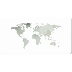Muismat XXL - Bureau onderlegger - Bureau mat - Wereldkaart - Waterverf - Wit - 100x50 cm - XXL muismat