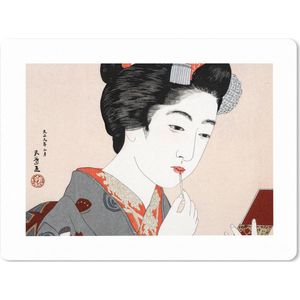 Muismat XXL - Bureau onderlegger - Bureau mat - Vintage - Japans - Vrouw - Make up - 80x60 cm - XXL muismat