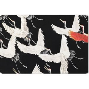 Muismat XXL - Bureau onderlegger - Bureau mat - Kraanvogel - Rood - Wit - Japandi - 90x60 cm - XXL muismat