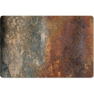 Muismat XXL - Bureau onderlegger - Bureau mat - Staal - Roest print - Oud - Oranje - Grijs - Patroon - Abstract - 90x60 cm - XXL muismat