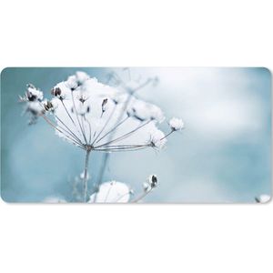 Muismat XXL - Bureau onderlegger - Bureau mat - Sneeuw - Bloemen - Winter - Seizoenen - Takken - 100x50 cm - XXL muismat