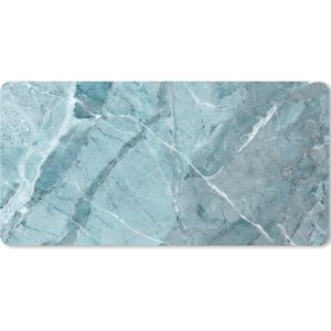 Muismat XXL - Bureau onderlegger - Bureau mat - Kristal - Wit - Graniet print - Blauw - 100x50 cm - XXL muismat