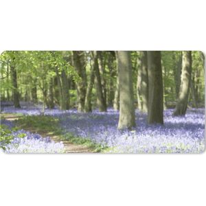 Muismat XXL - Bureau onderlegger - Bureau mat - Bos - Pad - Bloemen - Paars - Groen - Natuur - 100x50 cm - XXL muismat