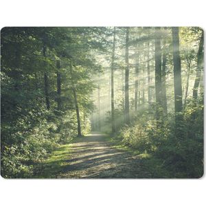 Muismat XXL - Bureau onderlegger - Bureau mat - Bos - Pad - Zon - Bomen - Groen - Natuur - 80x60 cm - XXL muismat