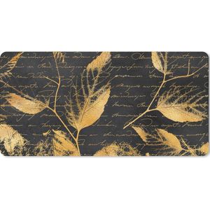 Muismat XXL - Bureau onderlegger - Bureau mat - Goud - Bladeren - Zwart - 120x60 cm - XXL muismat