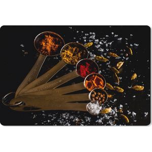 Muismat XXL - Bureau onderlegger - Bureau mat - Kruiden - Lepels - Zout - Specerijen - Zwart - 90x60 cm - XXL muismat