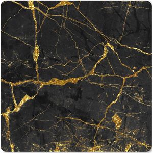 Muismat XXL - Bureau onderlegger - Bureau mat - Marmer print - Goud - Zwart - Marmer printlook - Luxe - Glitter - 50x50 cm - XXL muismat