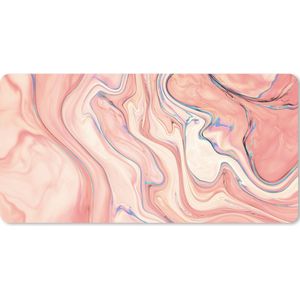 Muismat xxl - Marmer print look - Roze - Verf - Marmer print - Design - Bureaumat - 80x40 cm - Onderlegger bureau - Gaming muismat