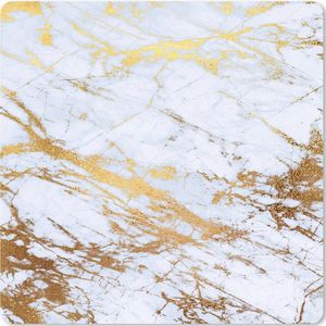 Muismat XXL - Bureau onderlegger - Bureau mat - Marmer print - Goud - Wit - Luxe - Marmer printlook - Glitter - 80x80 cm - XXL muismat