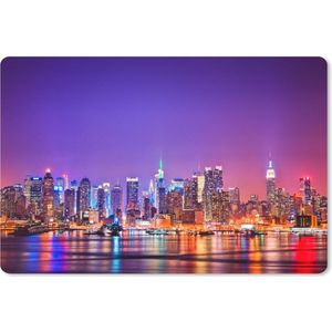 Muismat XXL - Bureau onderlegger - Bureau mat - New York - Skyline - Paars - 90x60 cm - XXL muismat