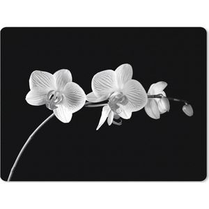 Muismat XXL - Bureau onderlegger - Bureau mat - Orchidee - Bloemen - Zwart - Roze - Knoppen - 80x60 cm - XXL muismat