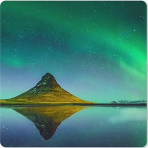 Muismat XXL - Bureau onderlegger - Bureau mat - Noorderlicht - Berg - Water - IJsland - Natuur - 60x60 cm - XXL muismat