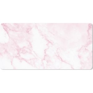 Muismat XXL - Bureau onderlegger - Bureau mat - Marmer print - Wit - Roze - Chic - Marmer printlook - 80x40 cm - XXL muismat