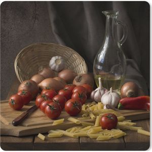Muismat XXL - Bureau onderlegger - Bureau mat - Snijplank - Groente - Stilleven - Pasta - Uit - Tomaat - Snijplank - 60x60 cm - XXL muismat