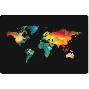Muismat XXL - Bureau onderlegger - Bureau mat - Wereldkaart - Waterverf - Kleuren - 120x80 cm - XXL muismat