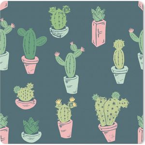 Muismat XXL - Bureau onderlegger - Bureau mat - Zomer - Cactus - Blauw - 80x80 cm - XXL muismat